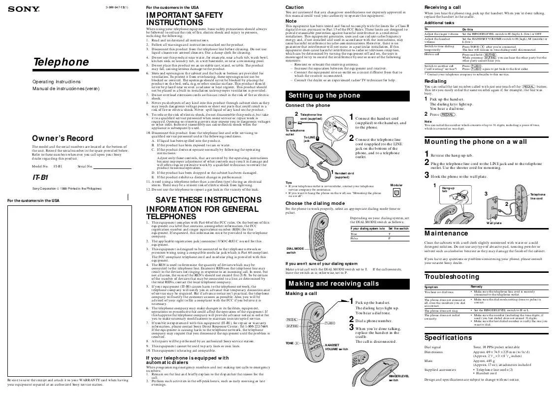 Mode d'emploi SONY IT-B1