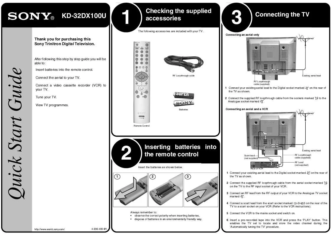 Mode d'emploi SONY KD-32DX100U