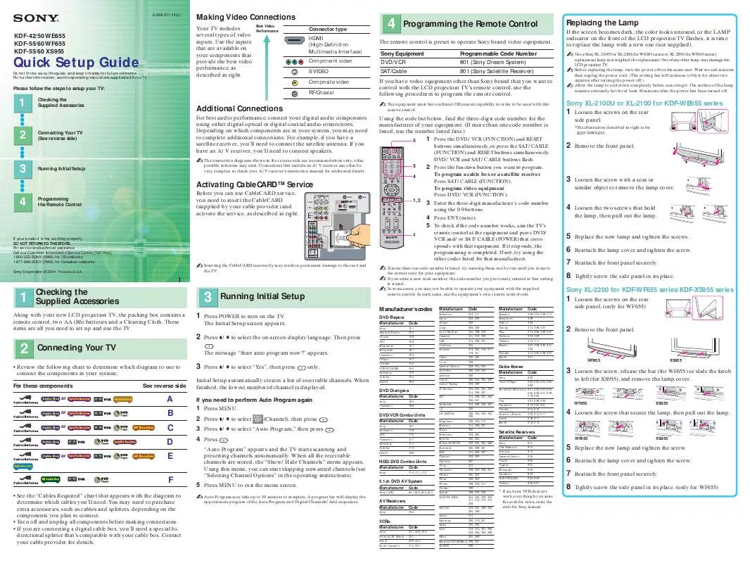 Mode d'emploi SONY KDF-50 WE655