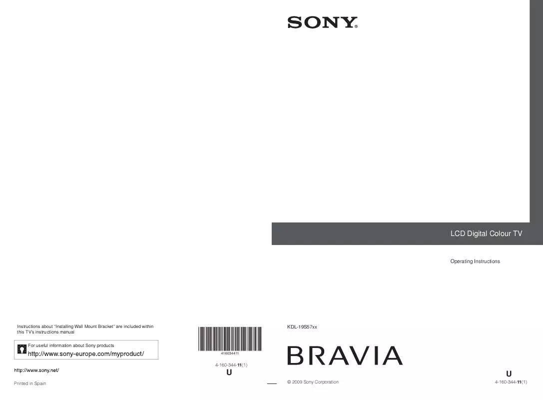 Mode d'emploi SONY KDL-19S5700