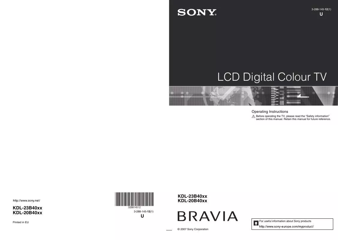 Mode d'emploi SONY KDL-20B4030