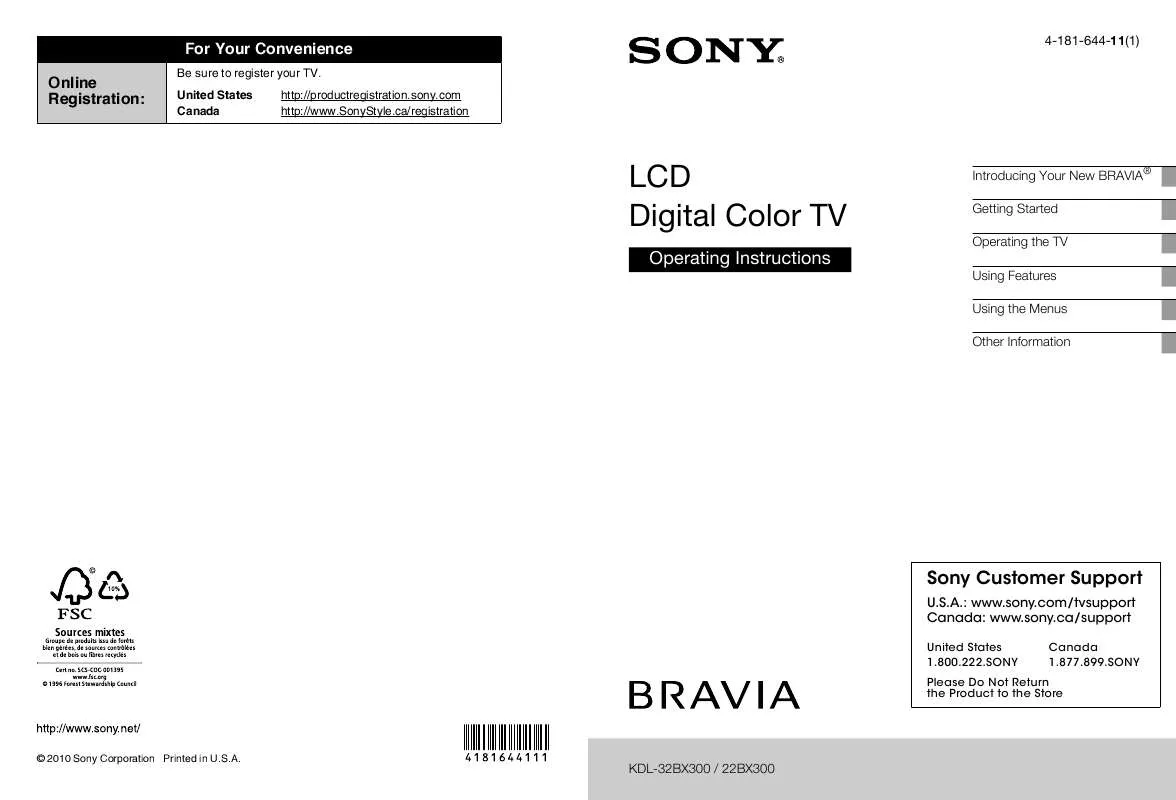 Mode d'emploi SONY KDL-22BX300