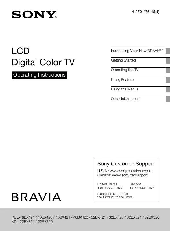 Mode d'emploi SONY BRAVIA KDL-22BX320