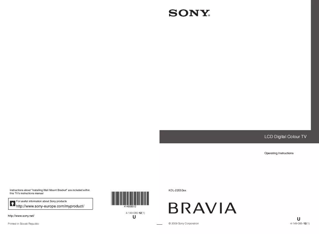 Mode d'emploi SONY KDL-22E5300