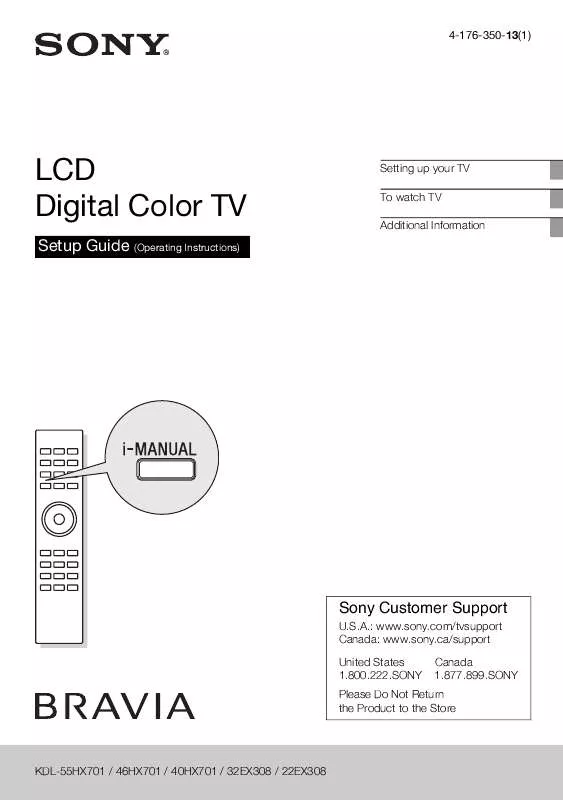 Mode d'emploi SONY KDL-22EX308