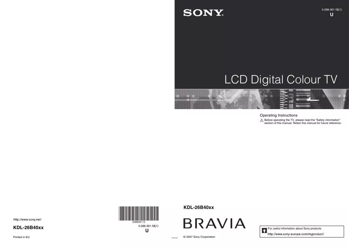 Mode d'emploi SONY KDL-26B4030