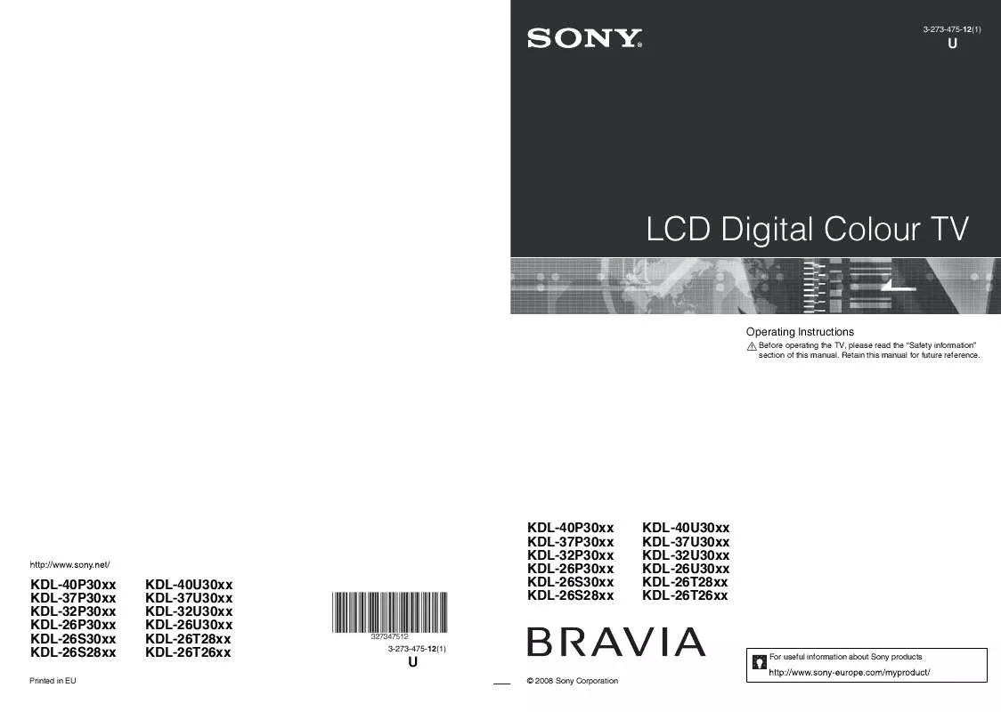 Mode d'emploi SONY KDL-26P3020