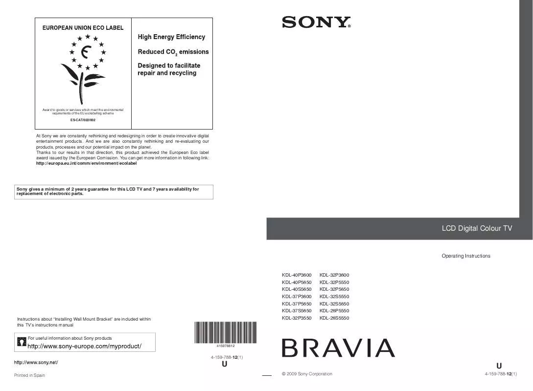 Mode d'emploi SONY KDL-26P5550