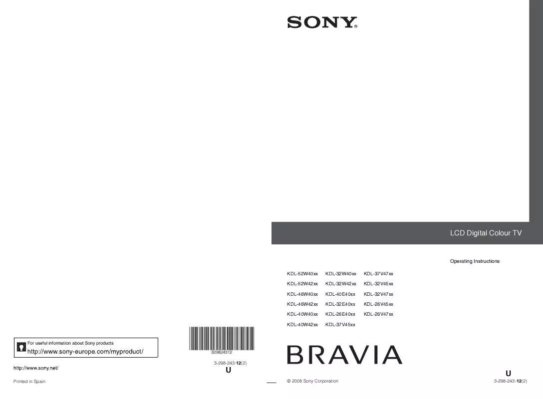 Mode d'emploi SONY KDL-26V4720