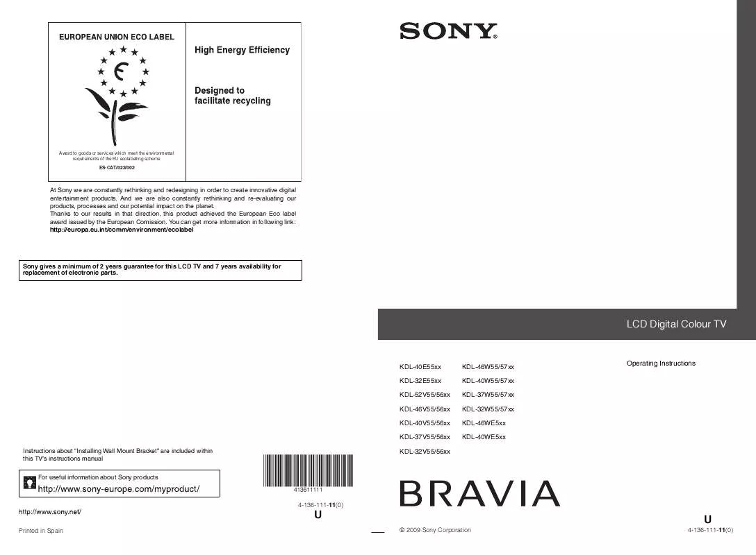 Mode d'emploi SONY KDL-32E5500