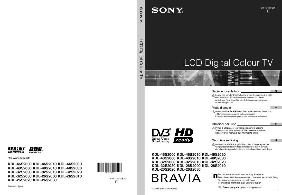 Mode d'emploi SONY KDL-32S2000