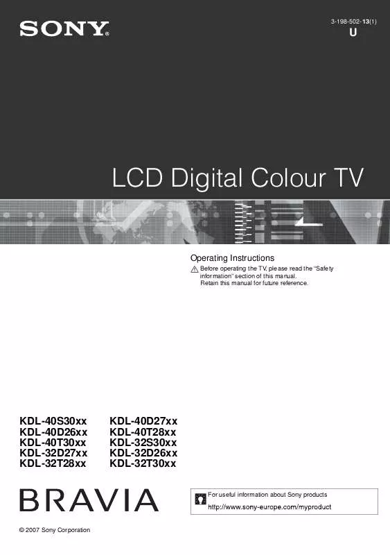 Mode d'emploi SONY KDL-32T3000