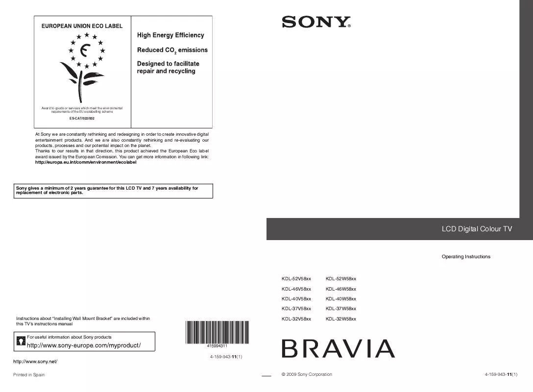 Mode d'emploi SONY KDL-32V5800