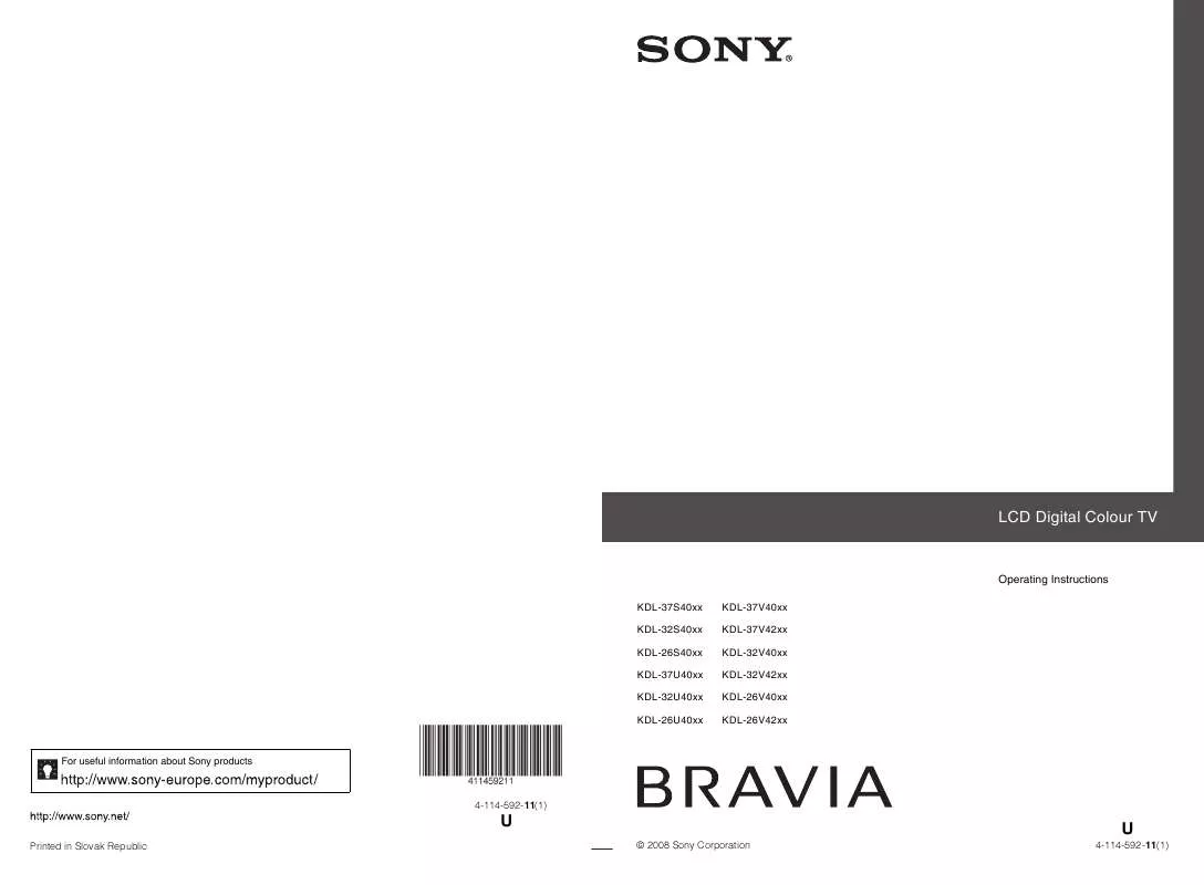 Mode d'emploi SONY KDL-37S4000