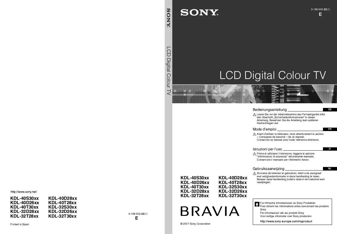 Mode d'emploi SONY KDL-40D2810