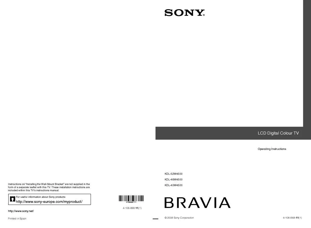 Mode d'emploi SONY KDL-40W4500