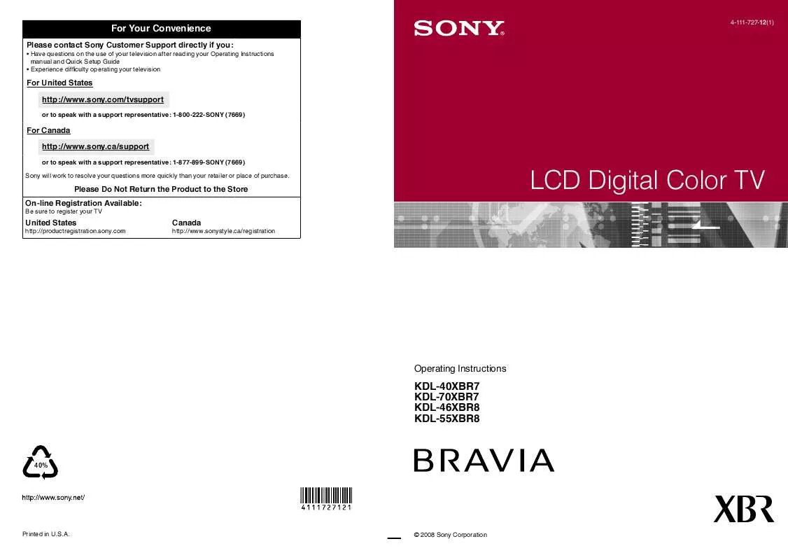 Mode d'emploi SONY BRAVIA KDL-40XBR7