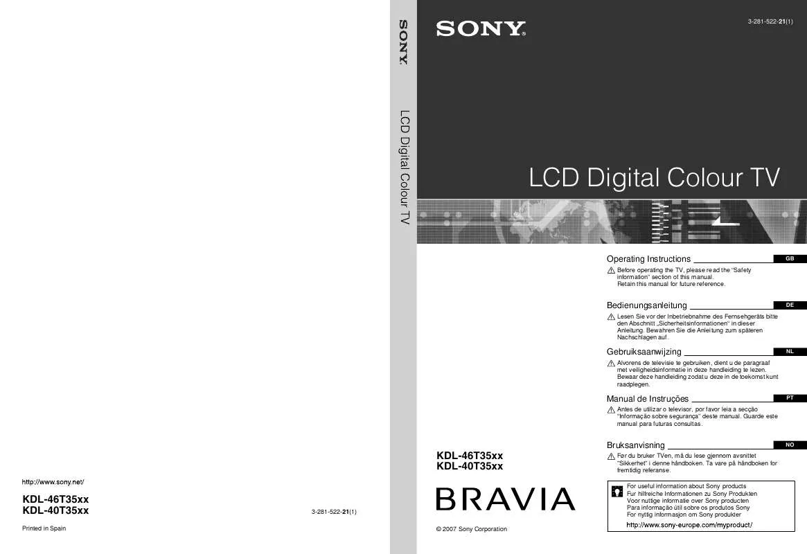 Mode d'emploi SONY KDL-46T3500