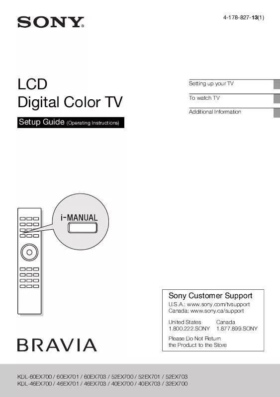 Mode d'emploi SONY KDL-52EX701