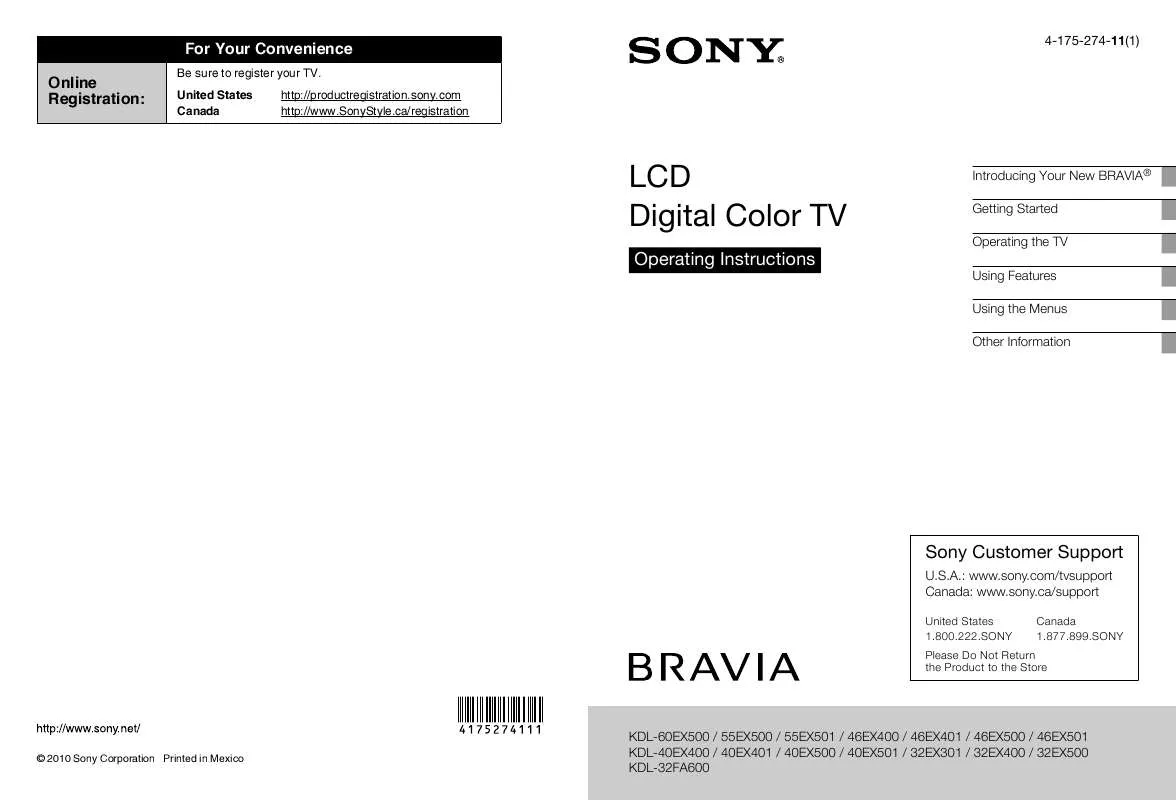 Mode d'emploi SONY KDL-55EX501