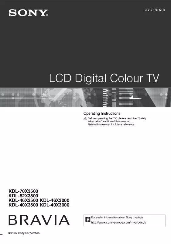 Mode d'emploi SONY KDL-70X3500