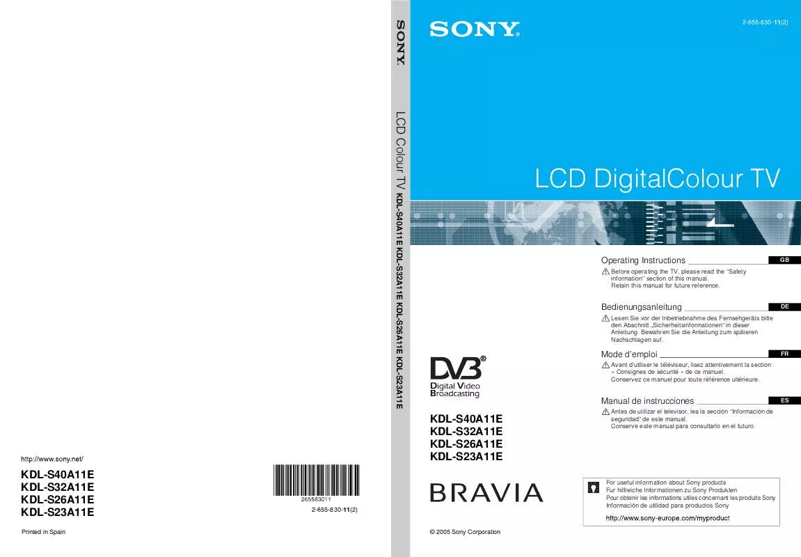 Mode d'emploi SONY KDL-S32A11E