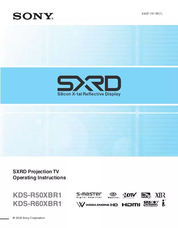 Mode d'emploi SONY KDS-R60XBR1