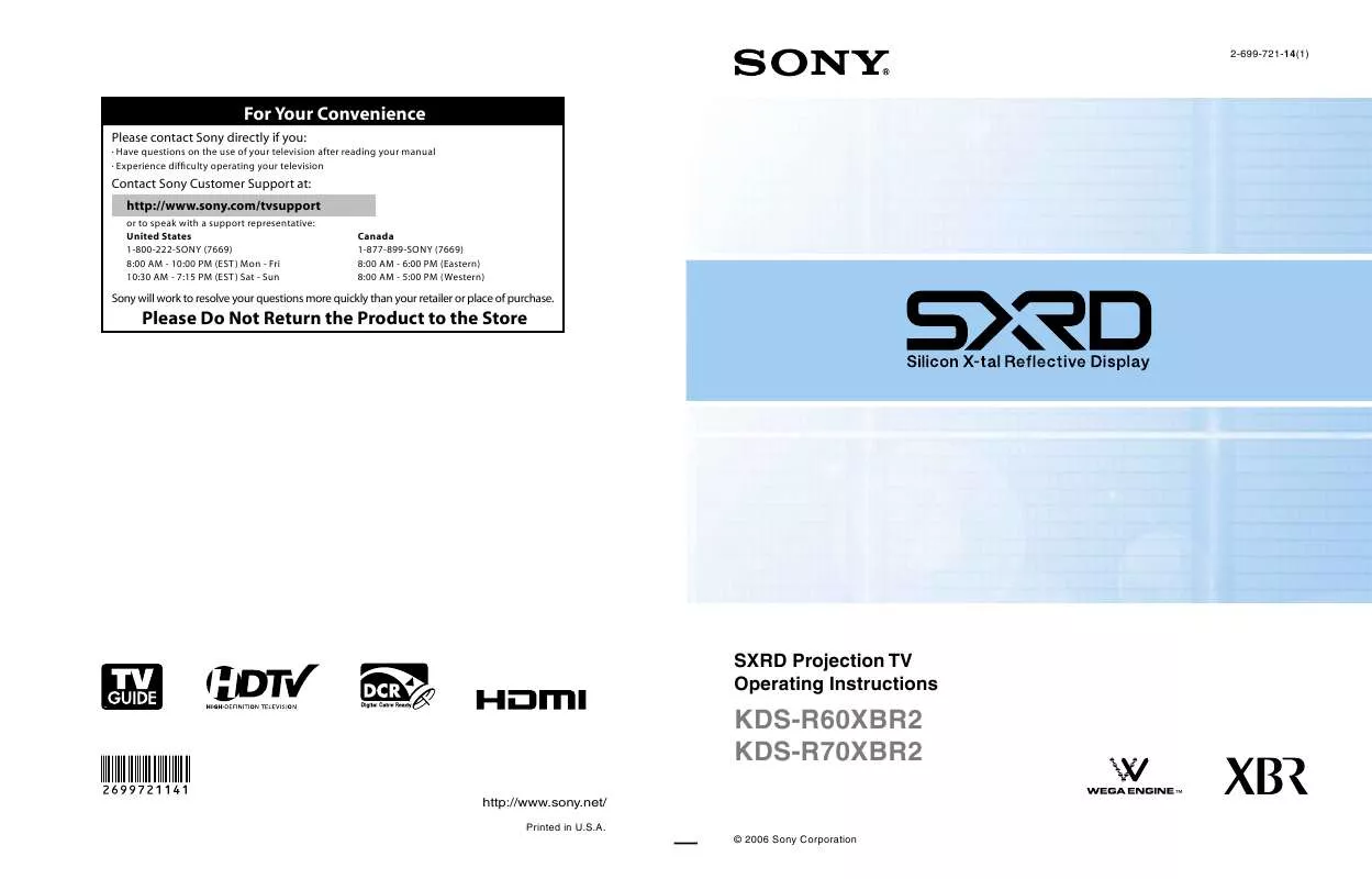 Mode d'emploi SONY KDS-R70XBR2