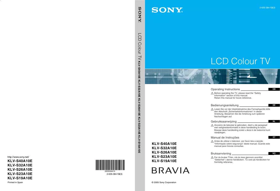 Mode d'emploi SONY KLV-S19A10E