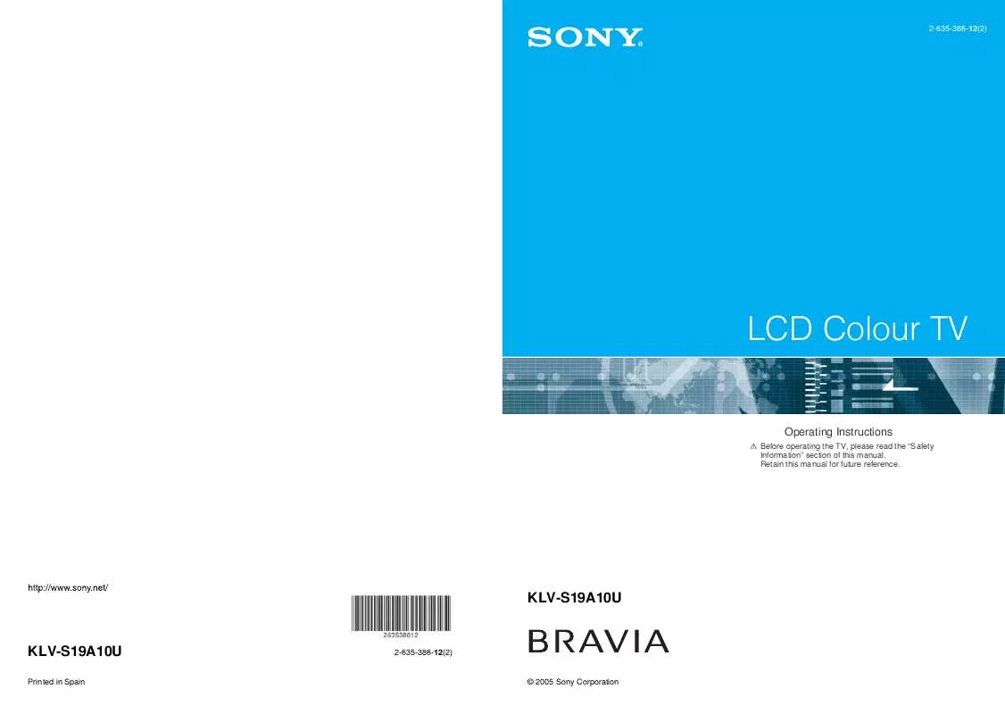 Mode d'emploi SONY KLV-S19A10U