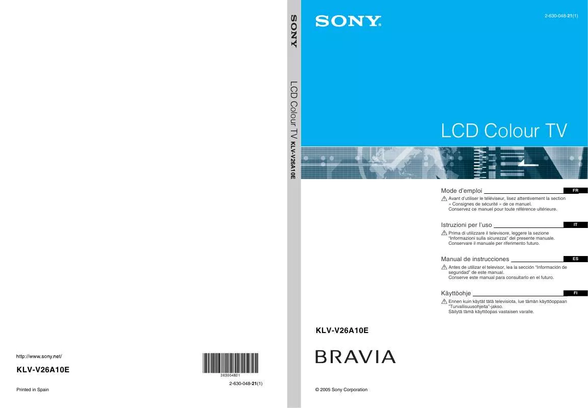 Mode d'emploi SONY KLV-V26A10E