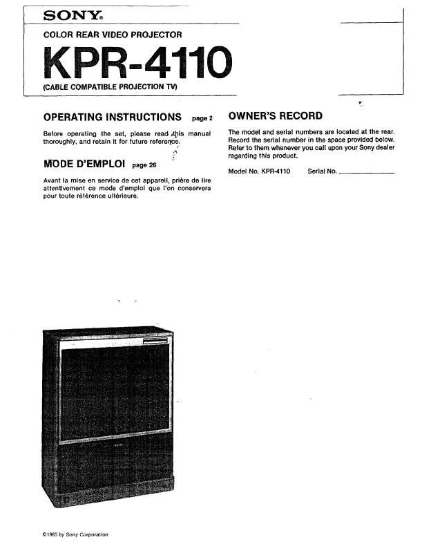 Mode d'emploi SONY KP-R4110