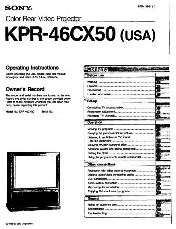 Mode d'emploi SONY KP-R46CX50