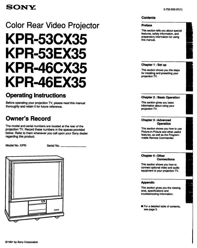 Mode d'emploi SONY KP-R53CX35