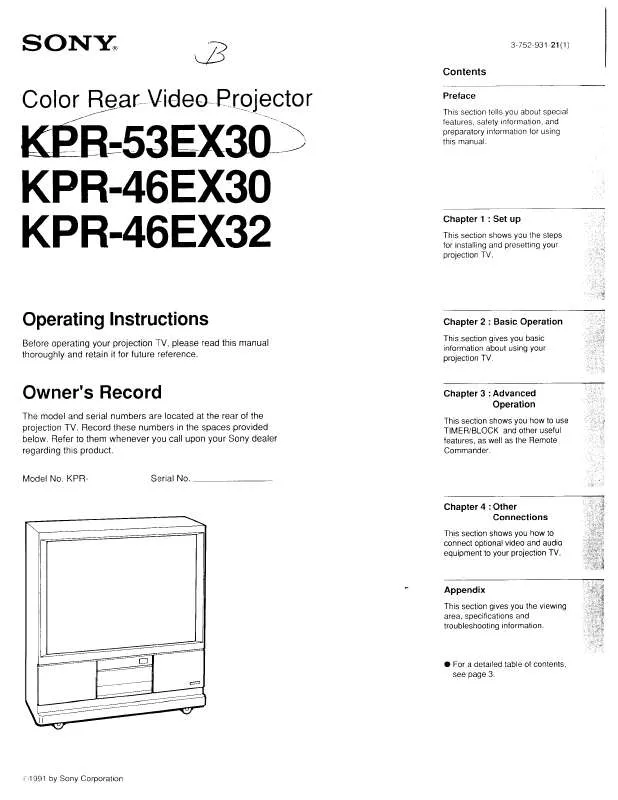 Mode d'emploi SONY KP-R53EX30