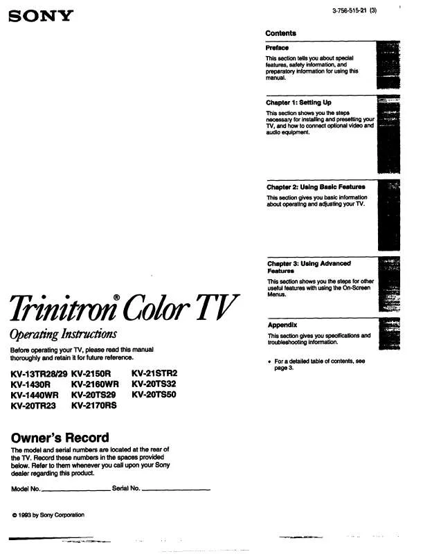 Mode d'emploi SONY KV-13TR29