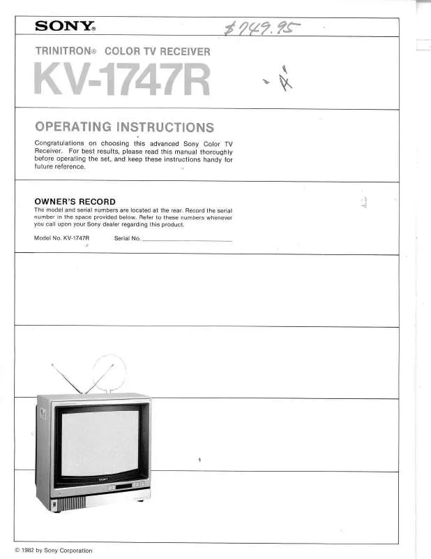 Mode d'emploi SONY KV-1747R