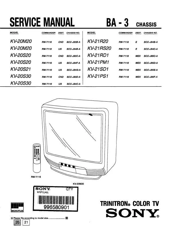 Mode d'emploi SONY KV-20M20