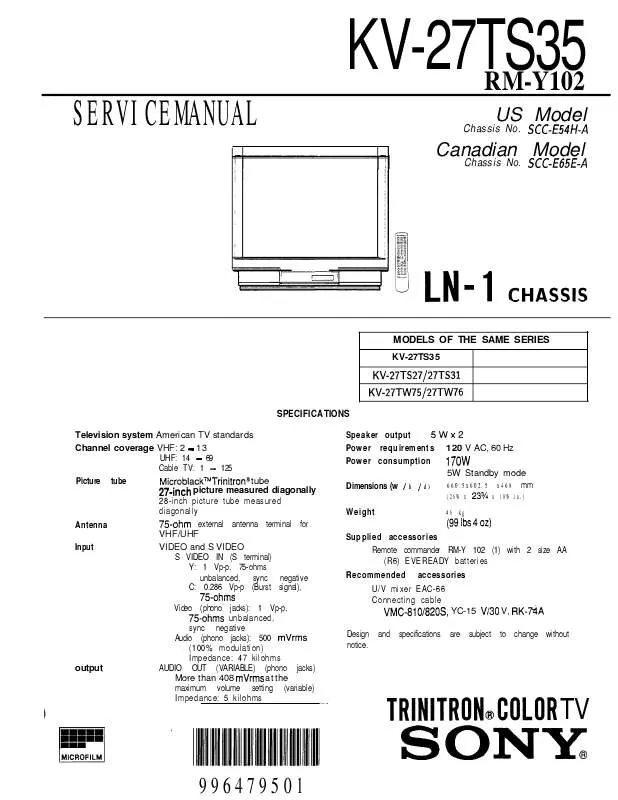 Mode d'emploi SONY KV-27TS27