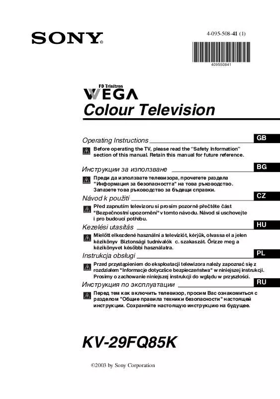 Mode d'emploi SONY KV-29FQ85K