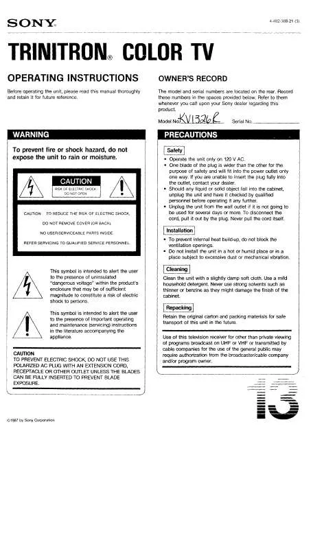 Mode d'emploi SONY KV-1326R