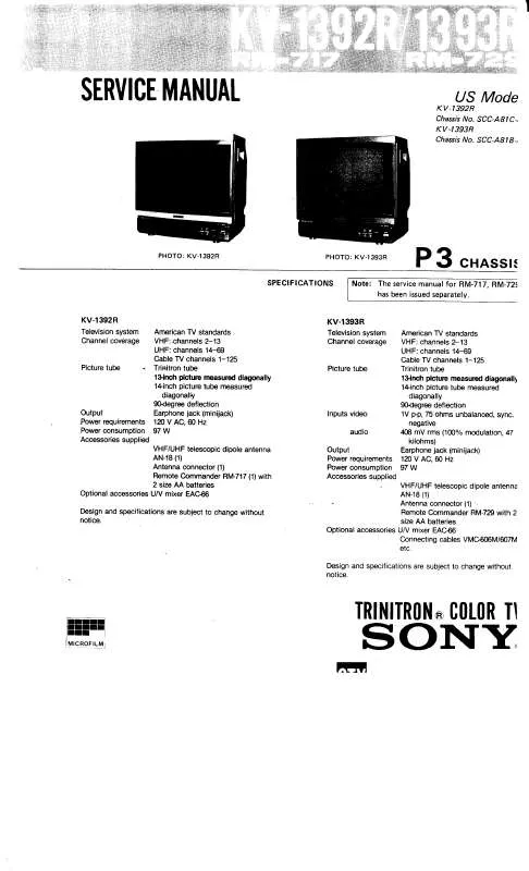 Mode d'emploi SONY KV-1392R