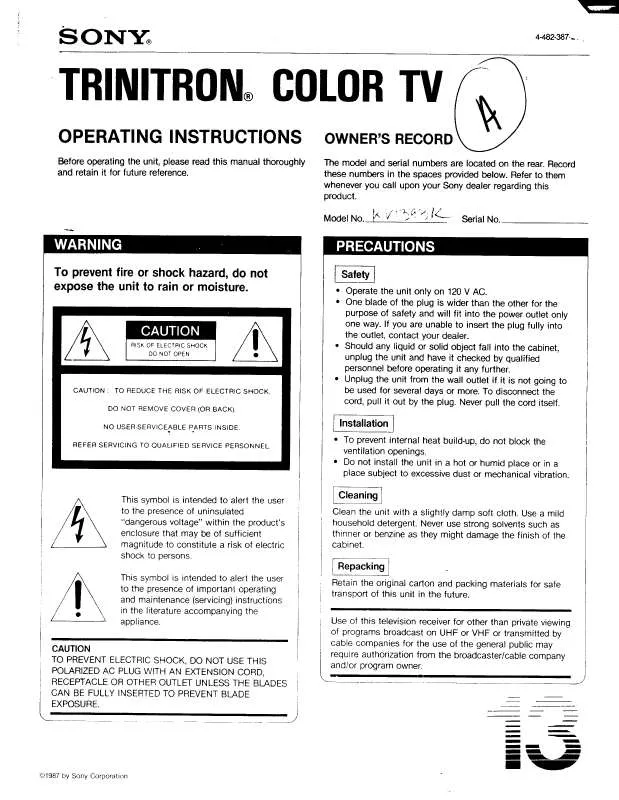 Mode d'emploi SONY KV-1393R