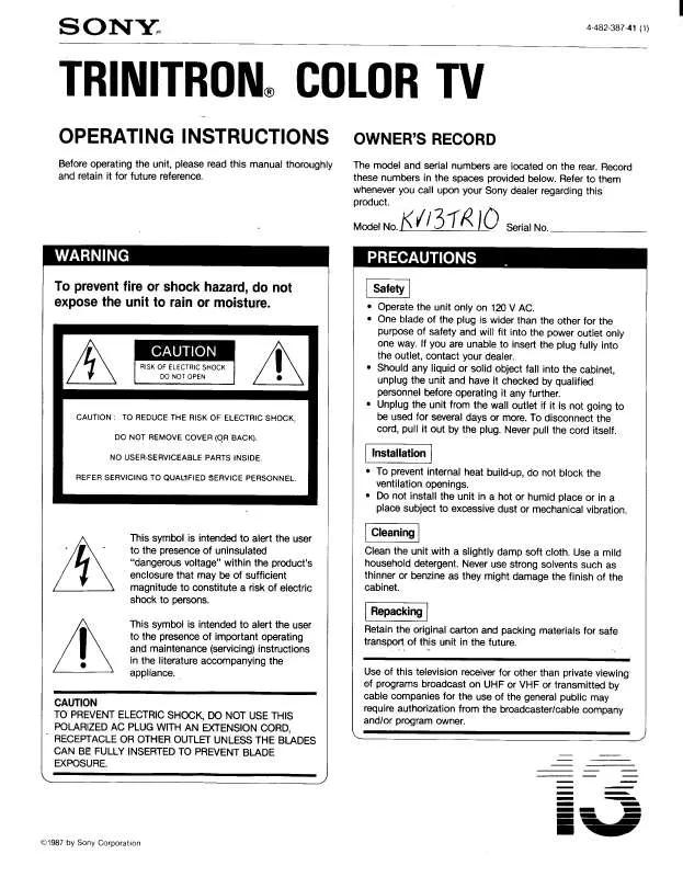 Mode d'emploi SONY KV-13TR10