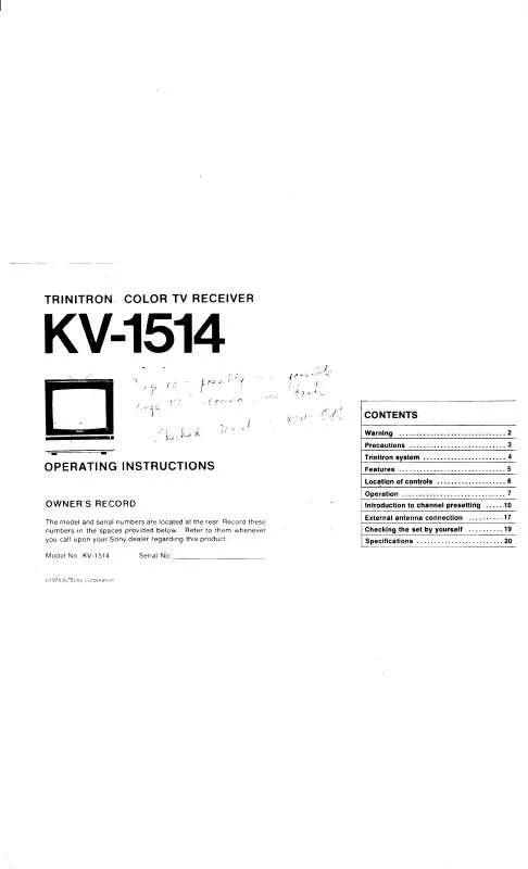 Mode d'emploi SONY KV-1514