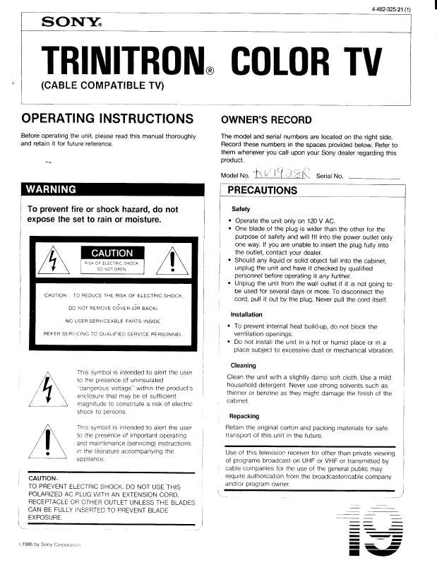 Mode d'emploi SONY KV-1928R