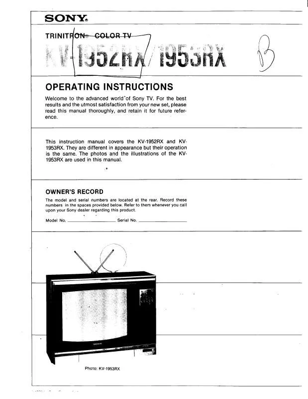 Mode d'emploi SONY KV-1952RX