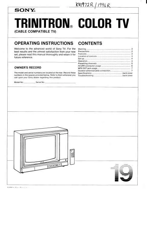 Mode d'emploi SONY KV-1972R