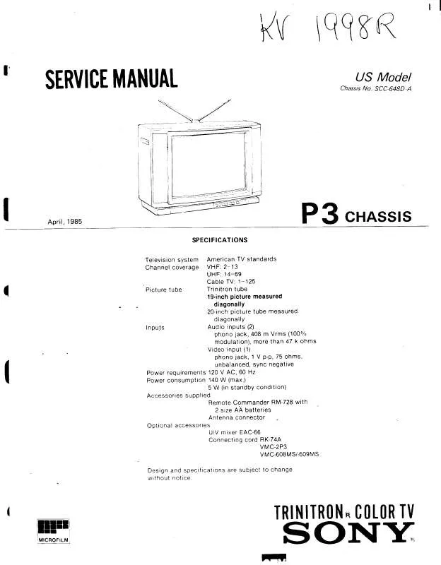 Mode d'emploi SONY KV-1998R