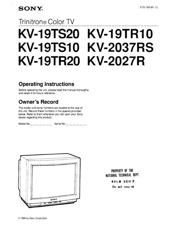 Mode d'emploi SONY KV-19TS20